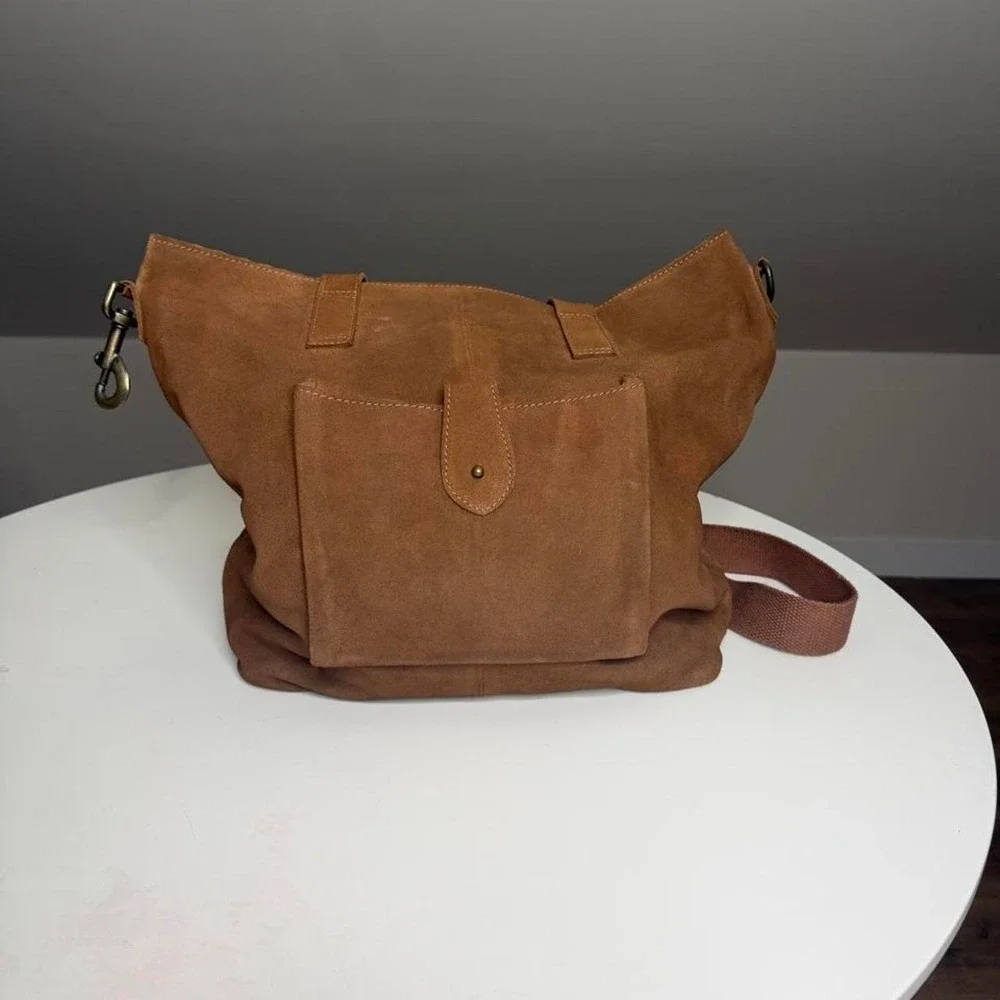 Free People Chestnut Brown Suede Convertible Tote Backpack – Boho Leather Bag